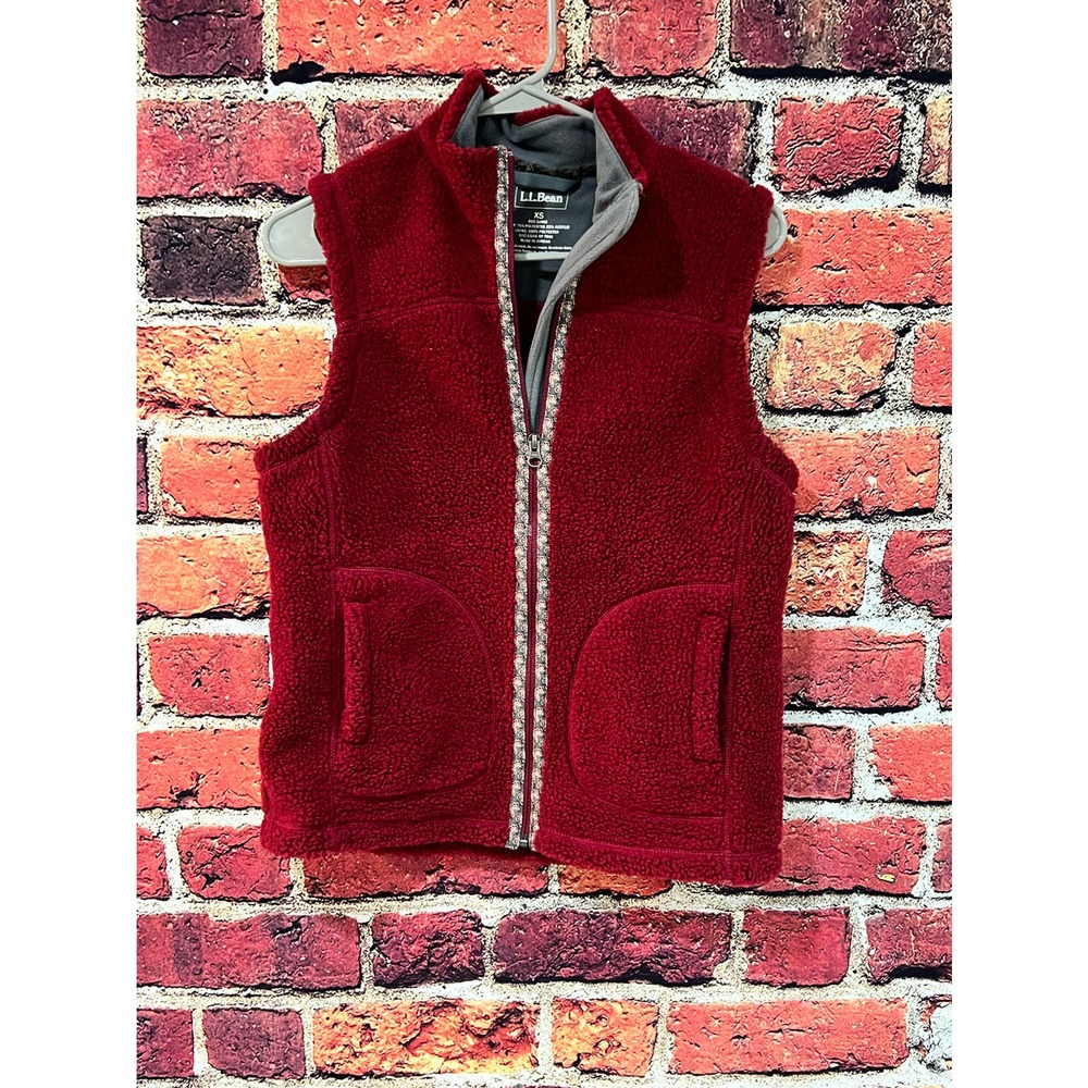 LL Bean Womens Red Berber Fleece Vest - Size XS